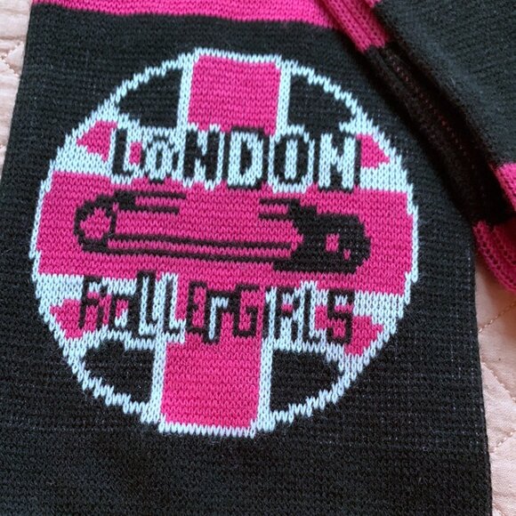 VINTAGE Roller Derby - London Rollergirls Woven Scarf Double-Sided Pink & Black - Picture 5 of 12